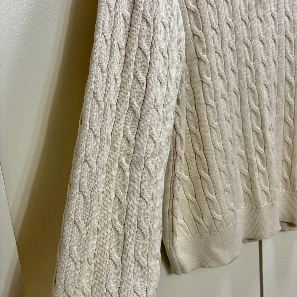 Magaschoni Cable Knit Sweater XXL 100% Cotton Cream Crewneck Lightweight NWT - Picture 6 of 11